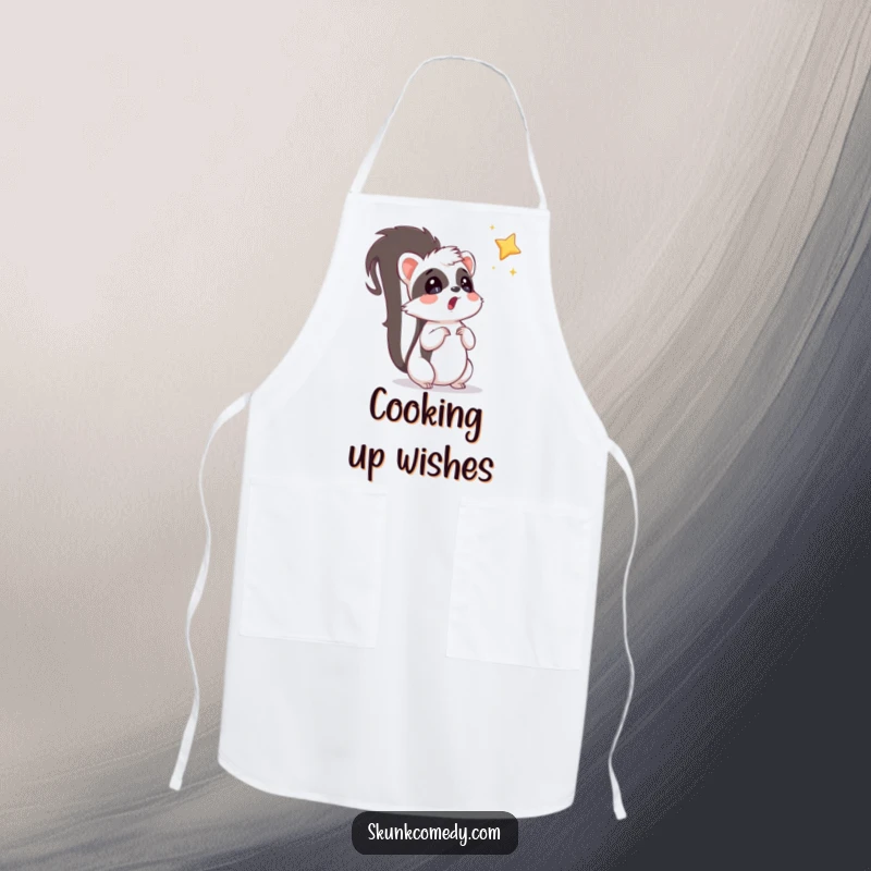 Funny surprised skunk looking up at a star, showcasing whimsical humor on this chef's apron.
