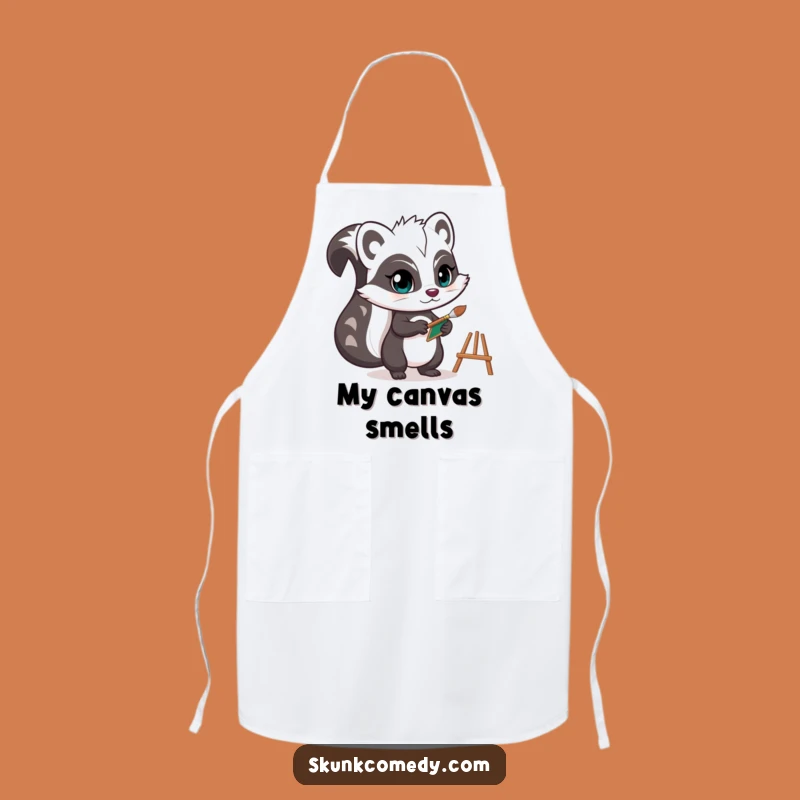 Funny Skunk Apron: Artist Smock, Tiny Easel, Kitchen Creation!