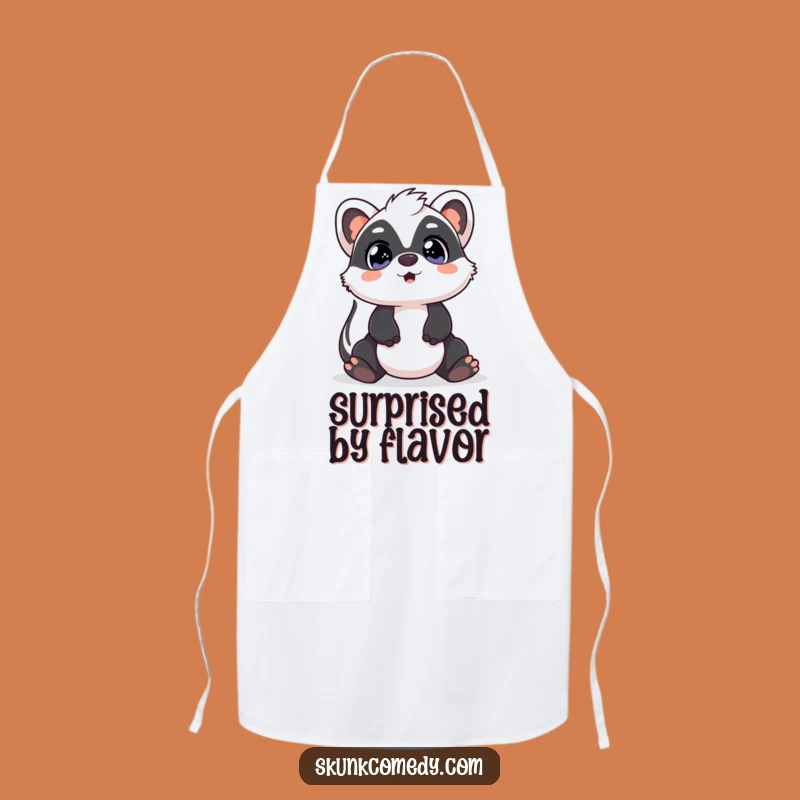Kitchen Funny Kawaii Skunk Apron: Surprised look, a fun funny gift for expressive cooks.