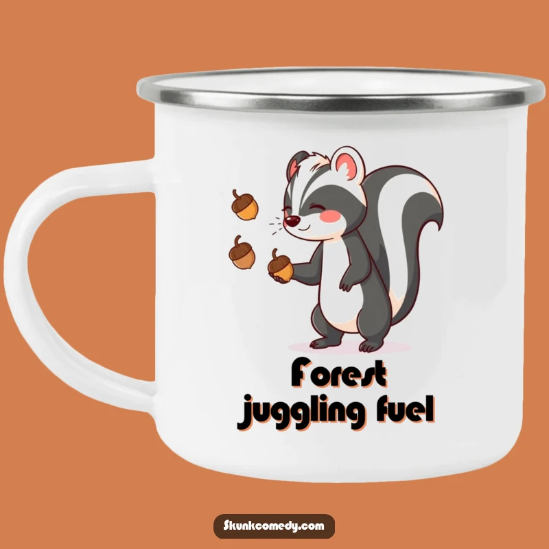 Funny Skunk Juggling Enamel Camping Mug: Adventure with Humor!