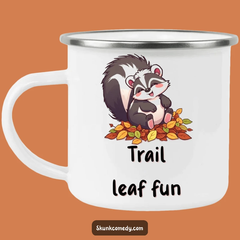 Funny Leaf Tumbling Skunk Camping Mug: Autumn Campfire Comfort!