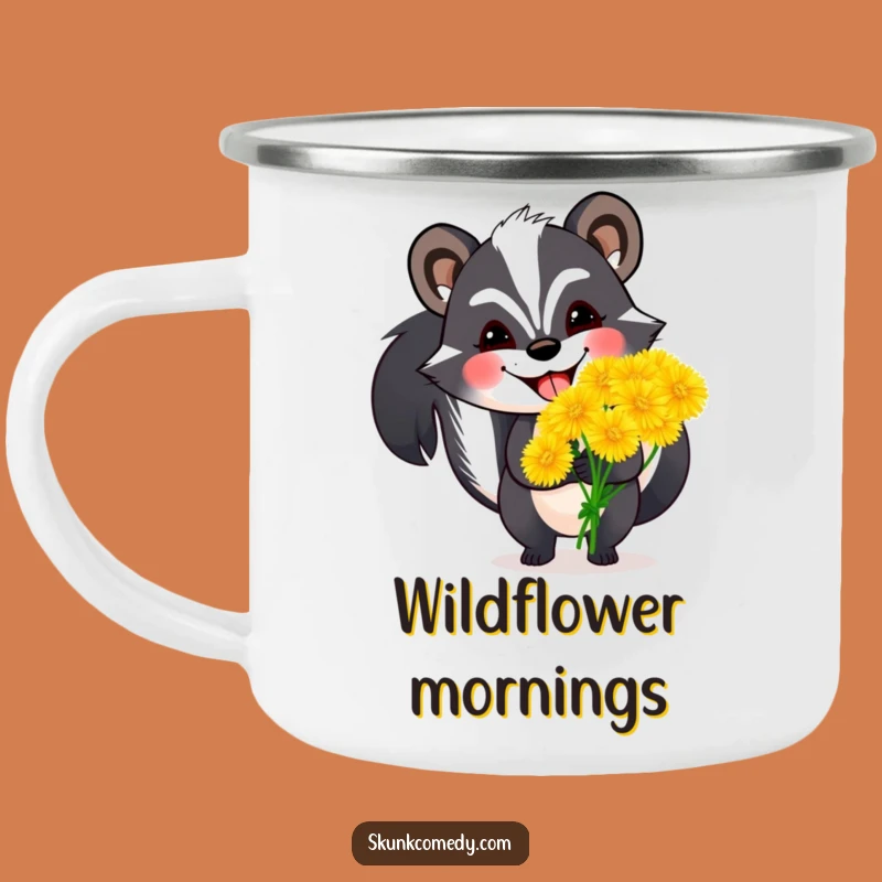 Funny Skunk Dandelion Camping Mug: Enjoy Brews with Nature's Humor
