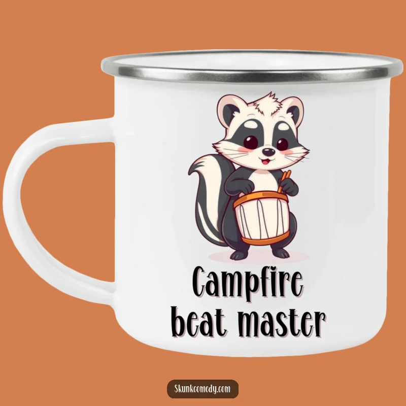 Funny Skunk Drummer Camping Mug: Adventure Beats for Your Outdoor Escapades