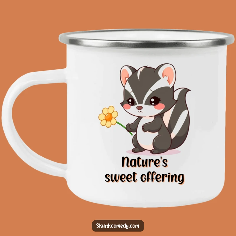 Durable Funny Kawaii Skunk Camping Mug: Flower charm, a rugged funny gift for outdoor kindness.