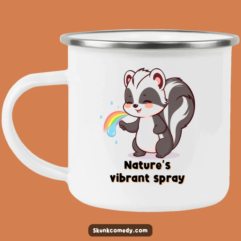 Funny Rainbow Skunk Camping Mug: Adventure in Color!