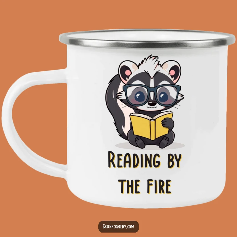 Funny Skunk Scholar Enamel Camping Mug: Read by the Fire!