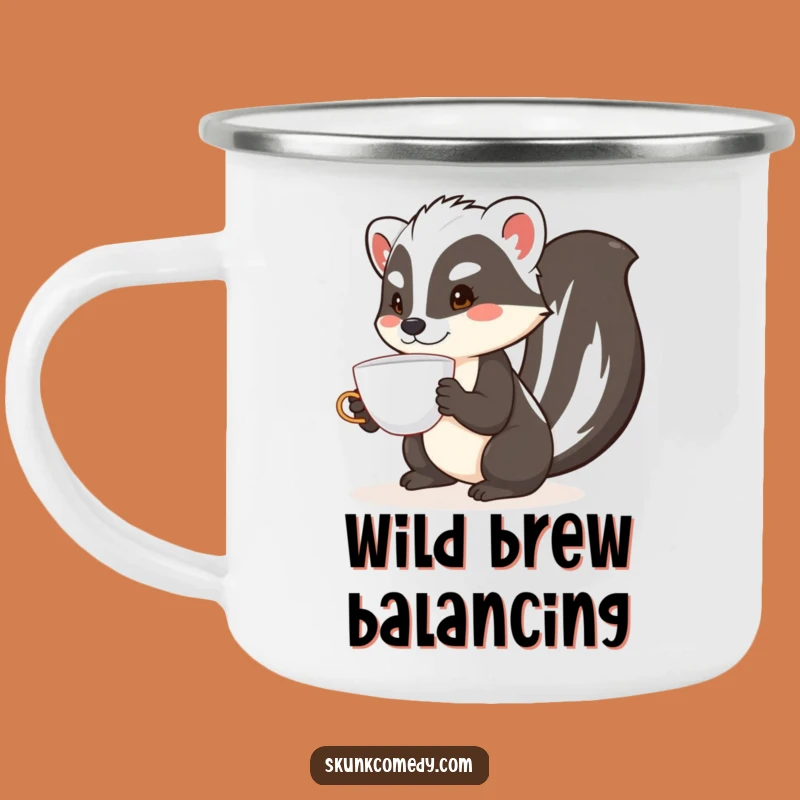 Funny Skunk Teacup Balance Camping Mug: Adventure and Humor for Your Outdoor Brews