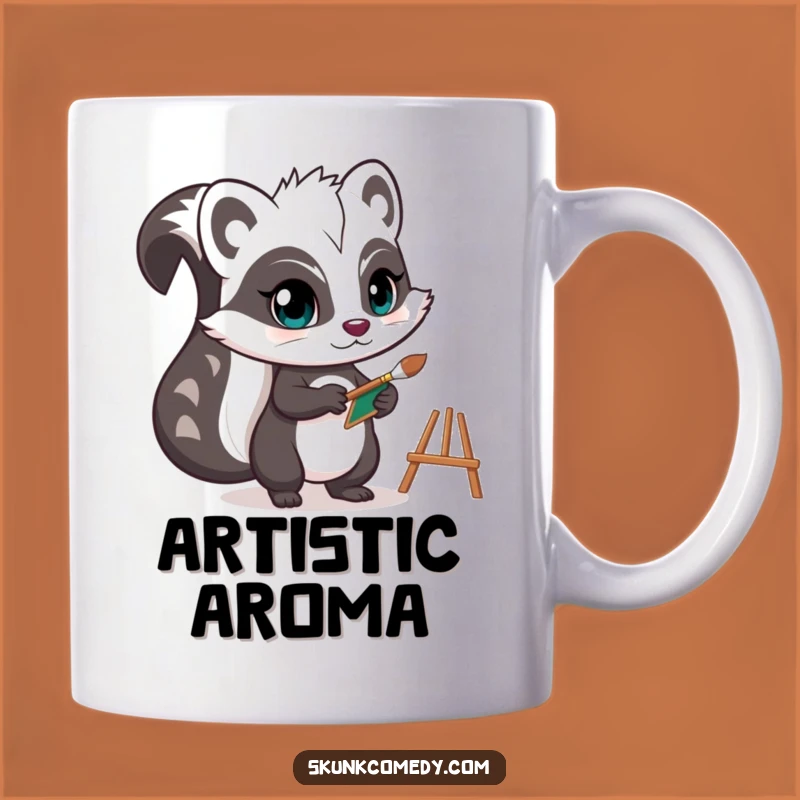 Funny Skunk Artist Mug: Determined Painter, Tiny Easel, Unique Gift!