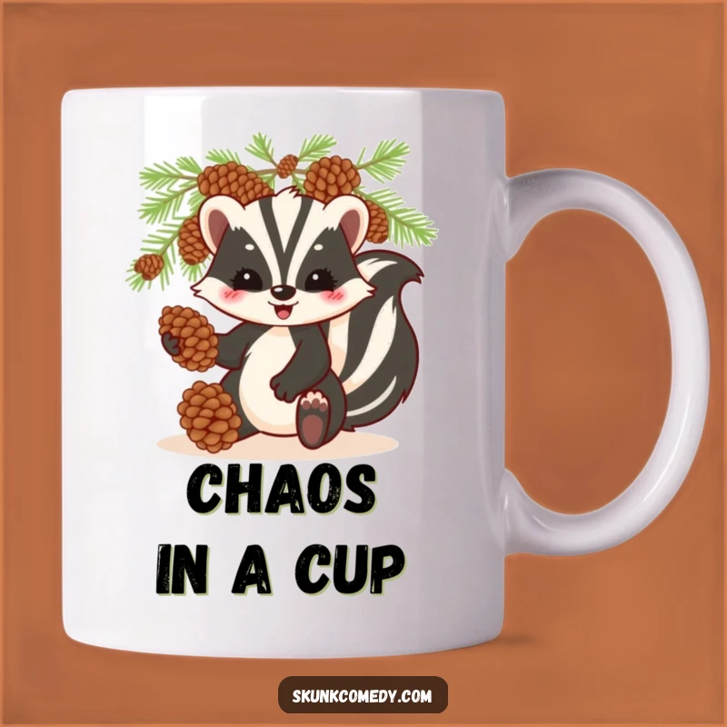 Funny Skunk Juggling Pinecones Mug: A Hilarious Gift for Outdoor Enthusiasts!