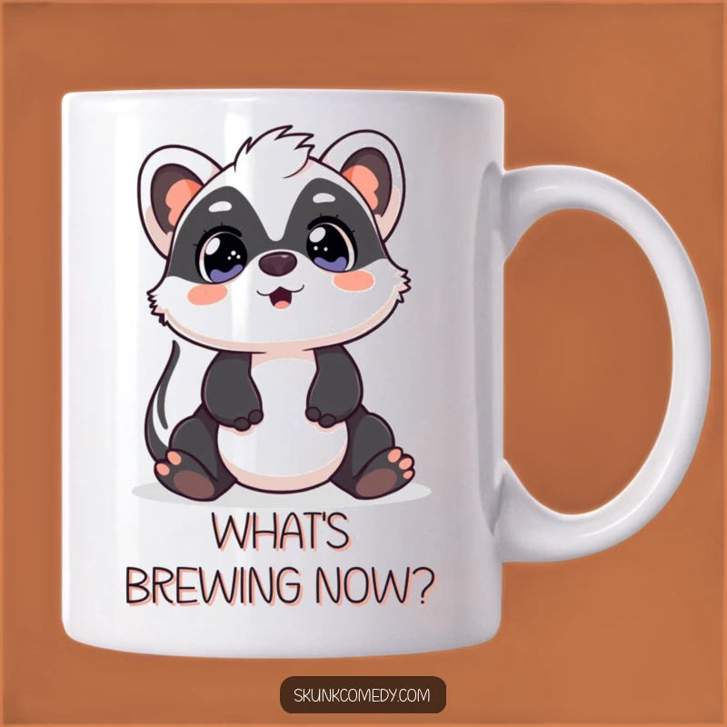 Funny Kawaii Skunk Mug: Surprised gaze, a comical funny gift for expressive moments.