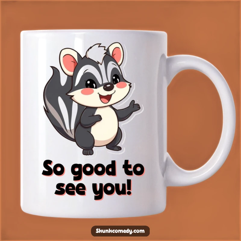Funny Skunk Waving Mug: Adorable Smiling Skunk, Perfect Humorous Gift for Animal Lovers