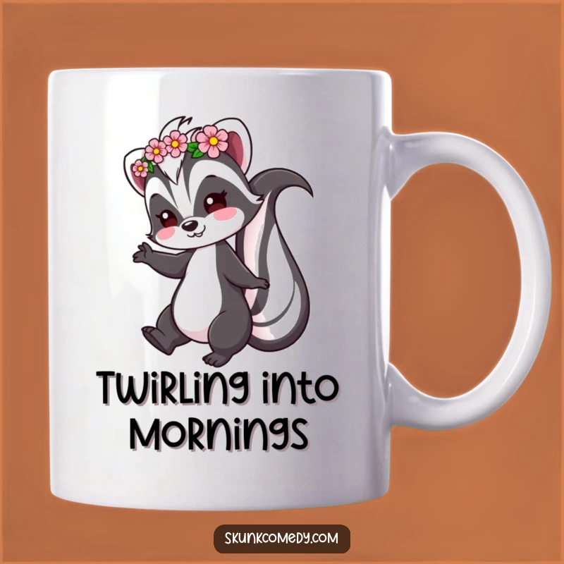 Funny Skunk Mug: Whimsical Flower Crown Gift Twirling
