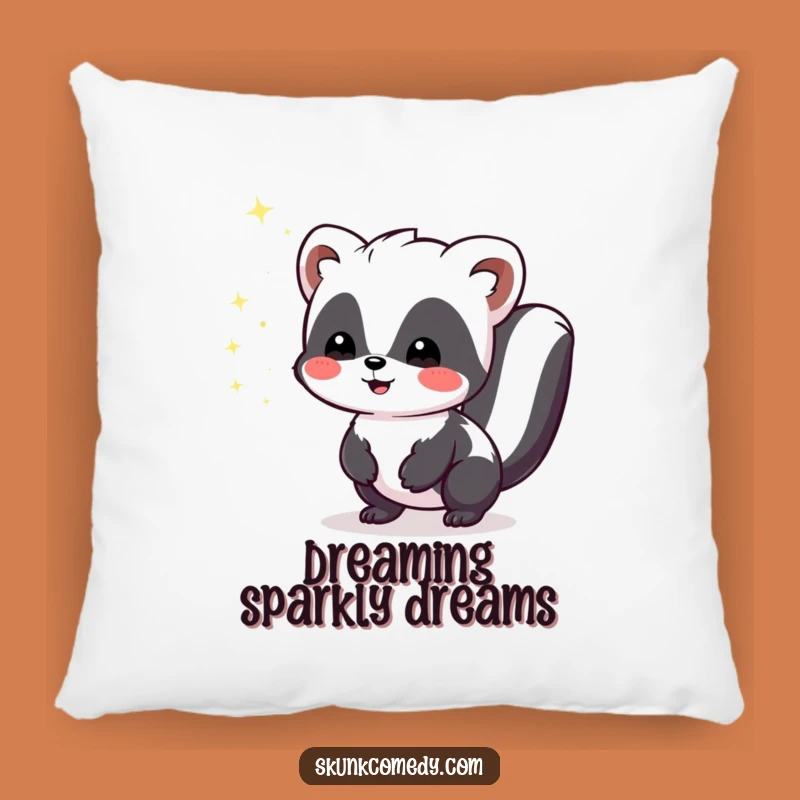 Funny Kawaii Skunk Sparkle Pillow, Joyful Stinker Cushion, Cute Animal Comfort