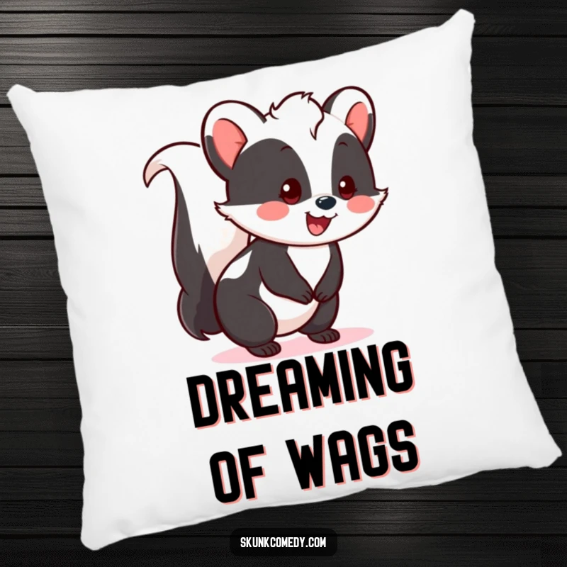 Funny Kawaii Skunk Pillow with a cheerful skunk and a happy tail wag, offering soft comfort and pure joy for relaxation.
