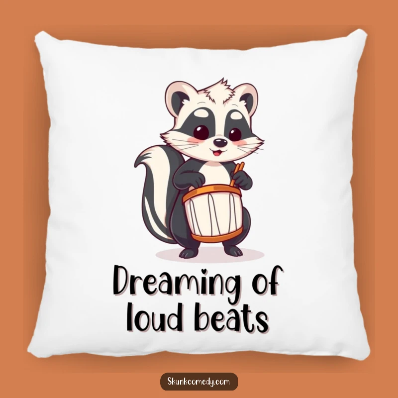 Funny Skunk Drummer Pillow: Cozy Up with Comical Beats and Skunk Charm