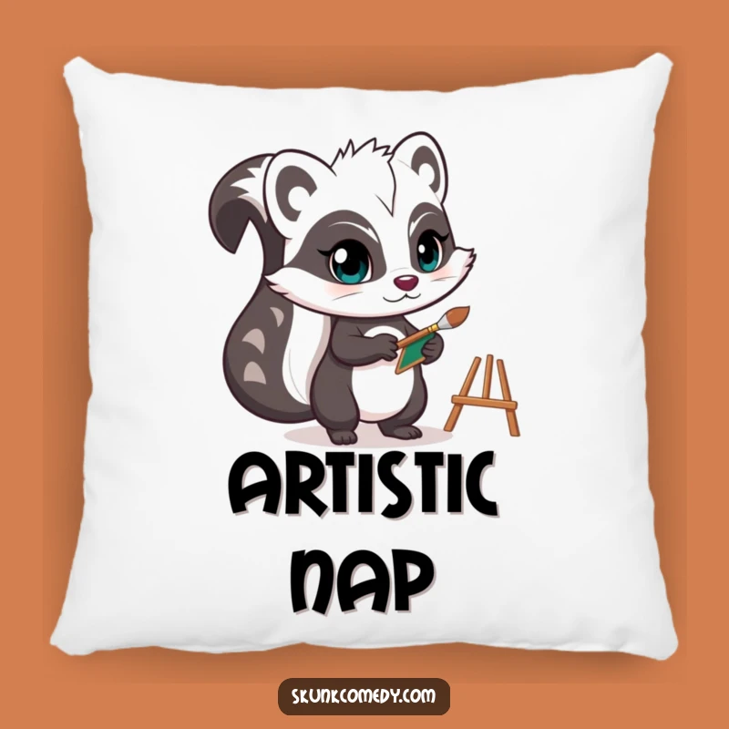 Funny Skunk Pillow: Cozy Artist, Tiny Easel, Creative Decor!