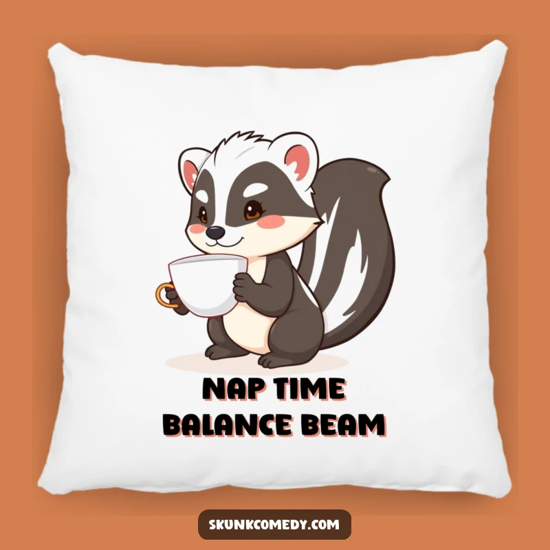 Funny Skunk Teacup Balance Pillow: Cozy Comfort with a Side of Comedic Skunk Charm