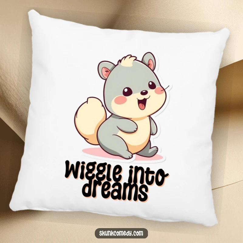 Funny pillow with a creature wiggling its fluffy tail in pure delight, offering comfort and a cheerful, playful design for your sofa or bed.