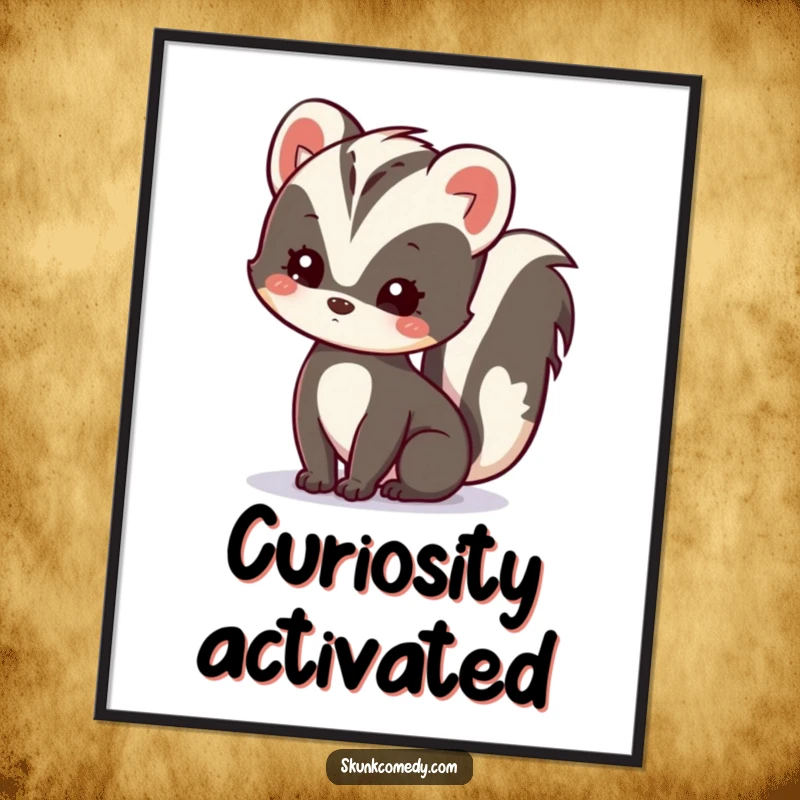 Funny Kawaii Skunk Digital Art Print of a skunk with a tilted head, symbolizing gentle curiosity and instant decorative appeal as a gift.