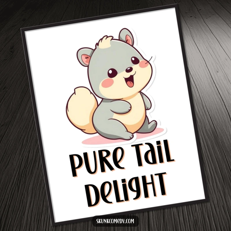Funny digital art print of a creature wiggling its fluffy tail with pure delight, capturing unbridled joy and playful movement. Instant wall art.