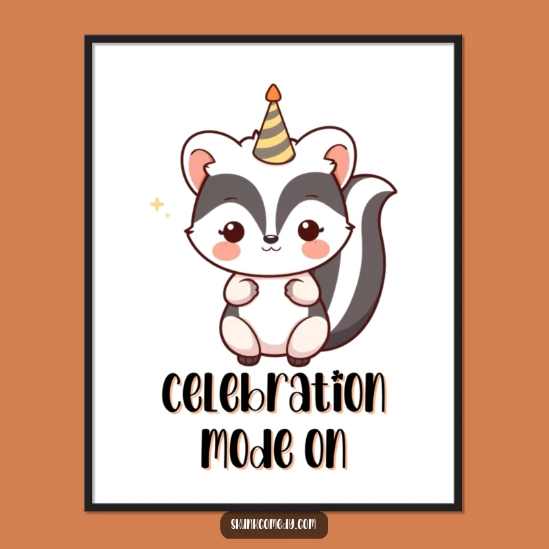 Funny Kawaii Skunk Digital Art - Festive Party Horn Skunk Printable for Celebration Decor Gift