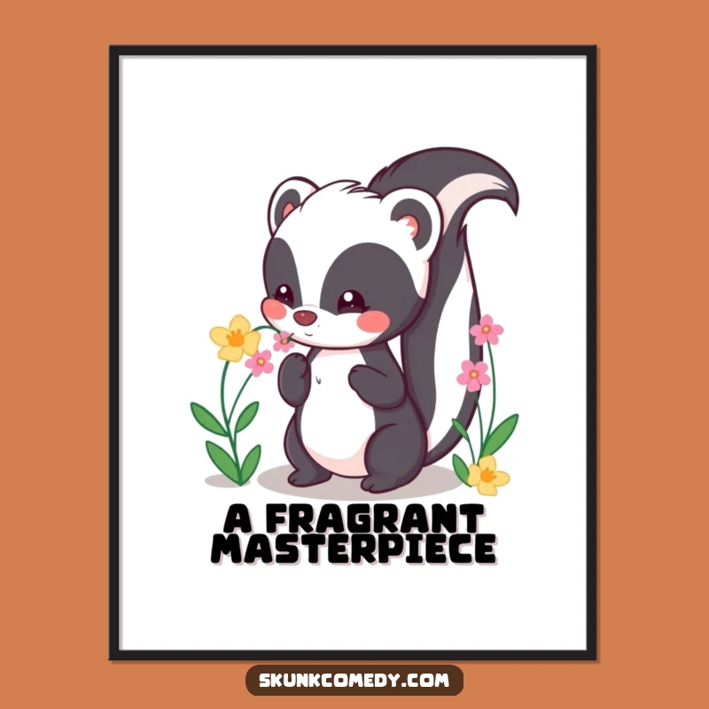 Funny Kawaii Skunk Digital Art: Printable Cute Flower Gift