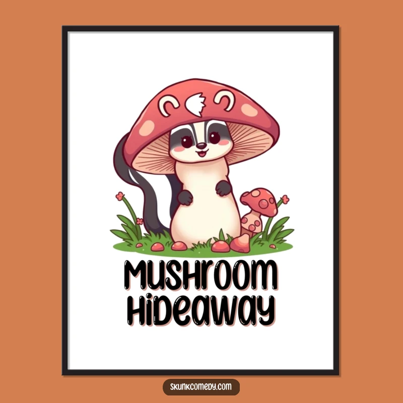 Funny Skunk Mushroom Digital Art - Cute Printable Woodland Decor, Gift Idea