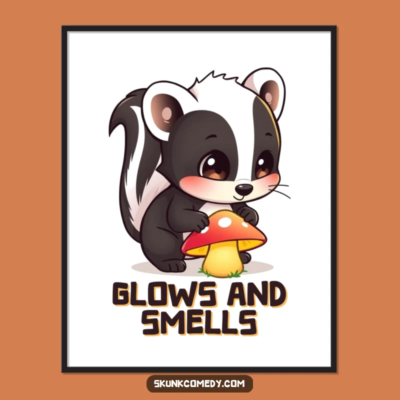Funny Skunk Mushroom Digital Art: Printable Forest Encounter, Instant Humorous Gift