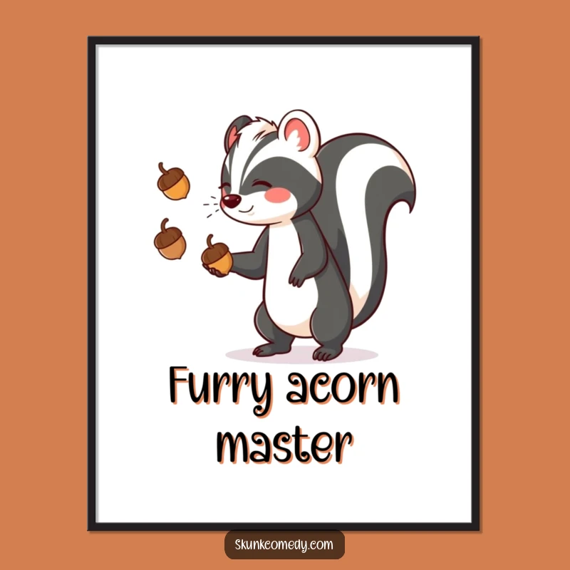 Funny Skunk Juggling Acorns Digital Print: Instant Humor for Your Walls