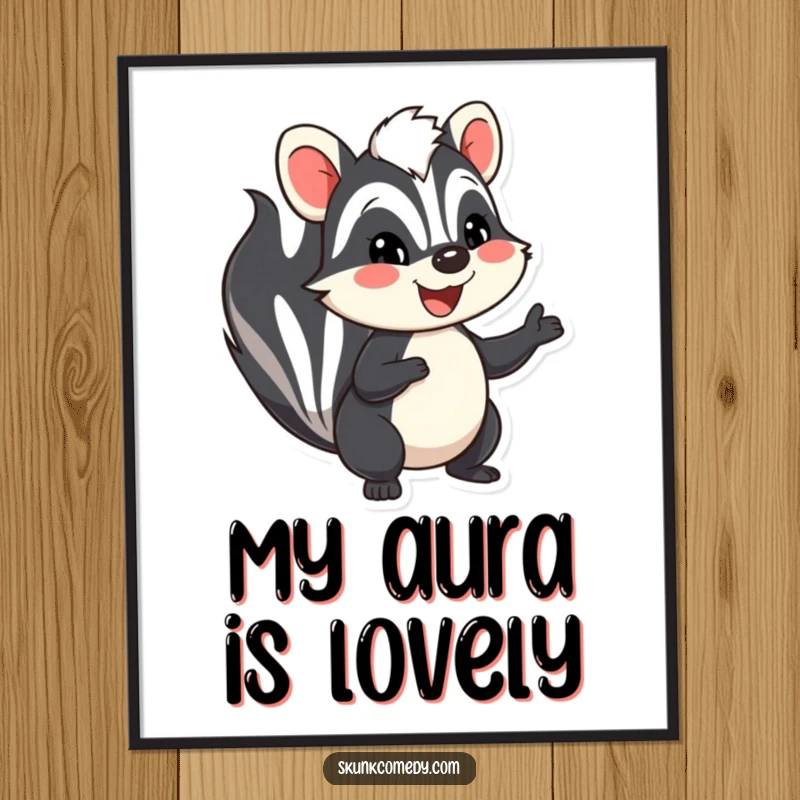 Funny skunk digital art print, a cheerful skunk with a big smile waving hello, perfect for instant decor and a funny gift.