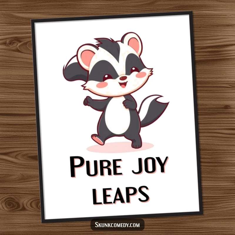 Funny Kawaii skunk digital art print of a skunk joyfully hopping, ready to add cheerful humor to any digital display.