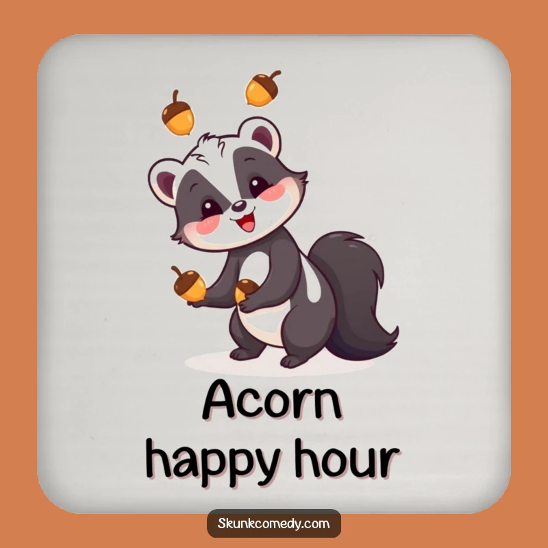 Funny Skunk Juggling Acorns Coaster - Protect Tables with Nature Gift