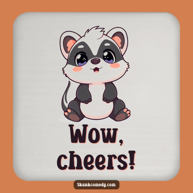Chic Funny Kawaii Skunk Coaster: Surprised look, a cute funny gift for tables.