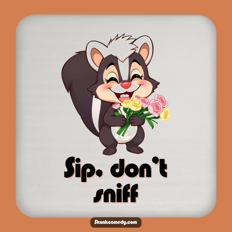Funny Skunk Coaster: Goofy Grin Bouquet Protection, A Tiny But Mighty Funny Gift