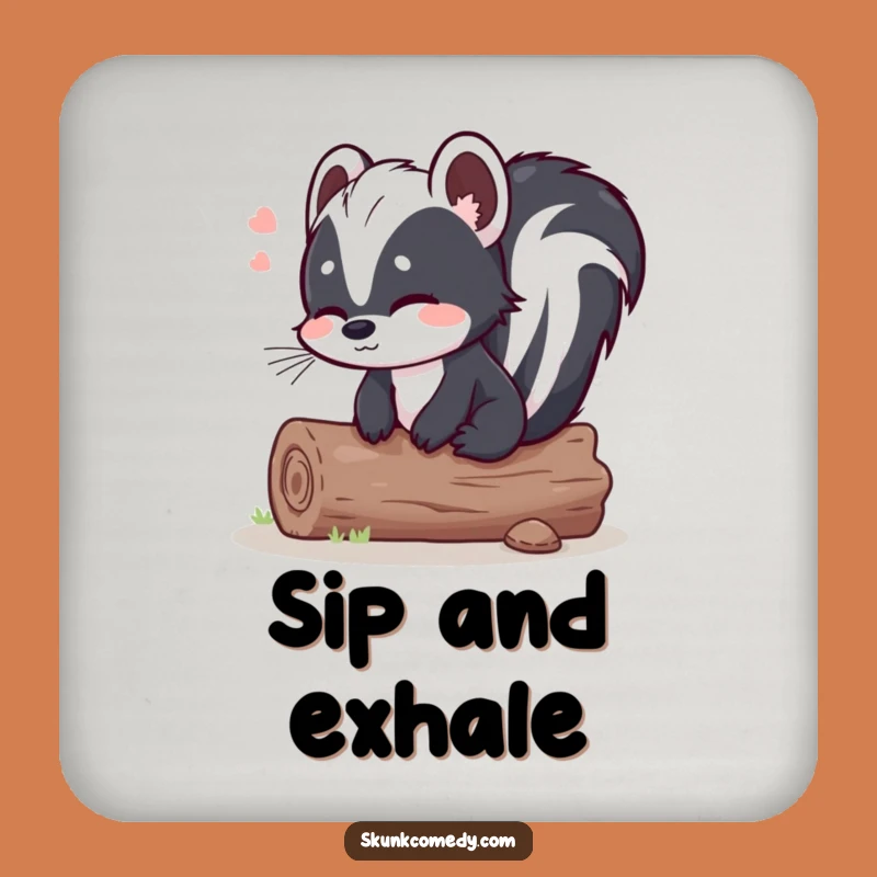 Funny Skunk Log Coaster: Relieved Sigh Drink Saver, Hilarious Gift