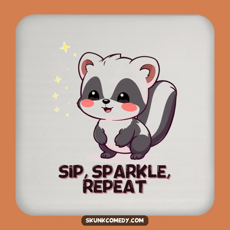 Funny Kawaii Skunk Sparkle Coaster, Joyful Stinker Drink Protector, Cute Animal Decor