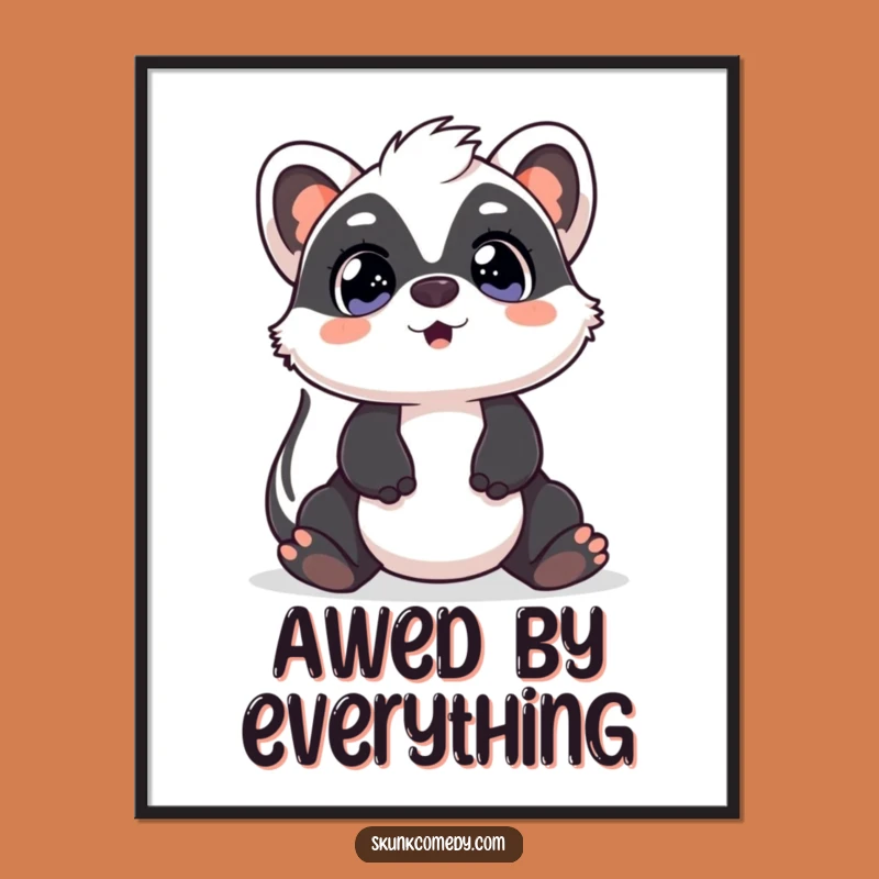 Amusing Funny Kawaii Skunk Poster: Surprised gaze, a delightful funny gift for walls.