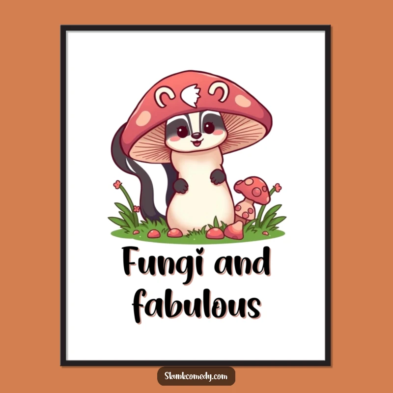 Funny Skunk Mushroom Poster - Enchanting Wall Art, Whimsical Animal Gift
