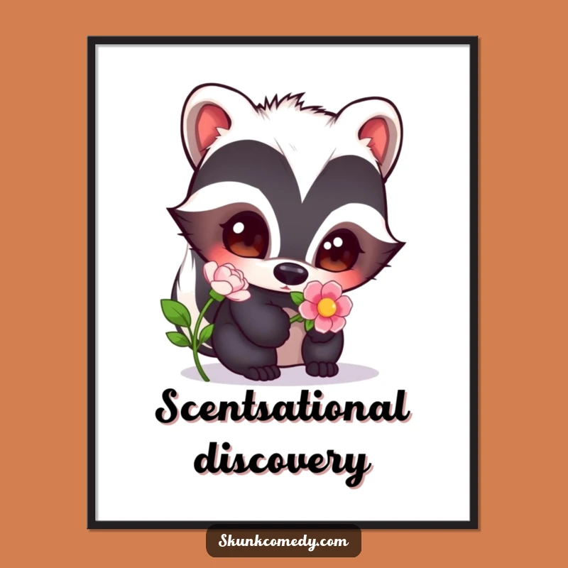 Funny Curious Skunk Poster: Wide-Eyed Flower Art, Humorous Wall Decor Gift