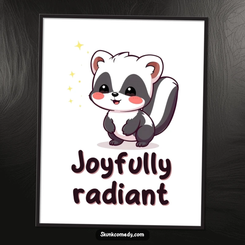 Funny Kawaii Skunk poster showing a cute skunk emitting tiny, harmless sparkles of joy, adding a touch of cheerful decor.