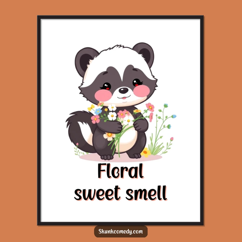 Funny Skunk Bouquet Poster - Wildflower Art Print Gift