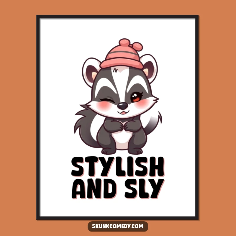 Funny Skunk Hat Wink Poster: Mischievous Decor, Hilarious Art Gift!