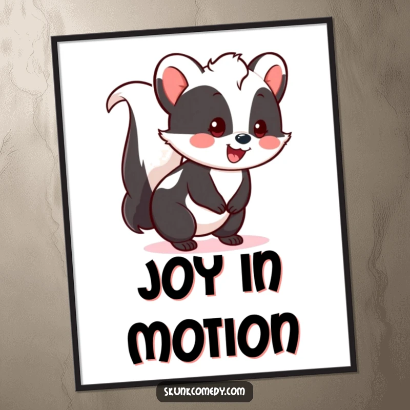 Funny Kawaii Skunk Poster featuring a cheerful skunk with a bouncy, happy tail wag, radiating pure joy for wall art.