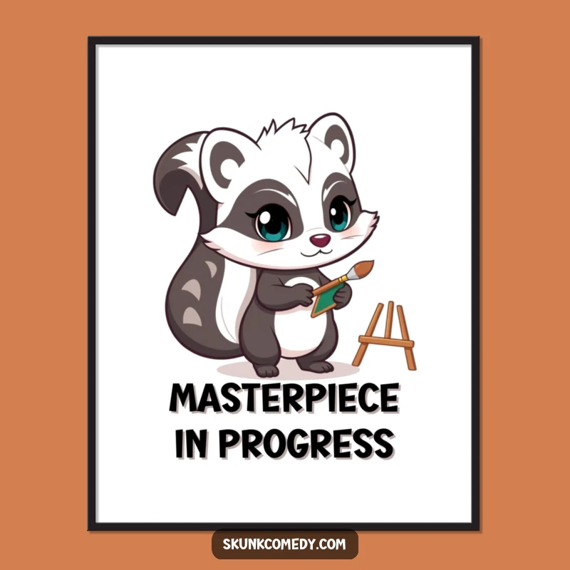 Funny Skunk Poster: Determined Artist, Tiny Easel, Unique Art!