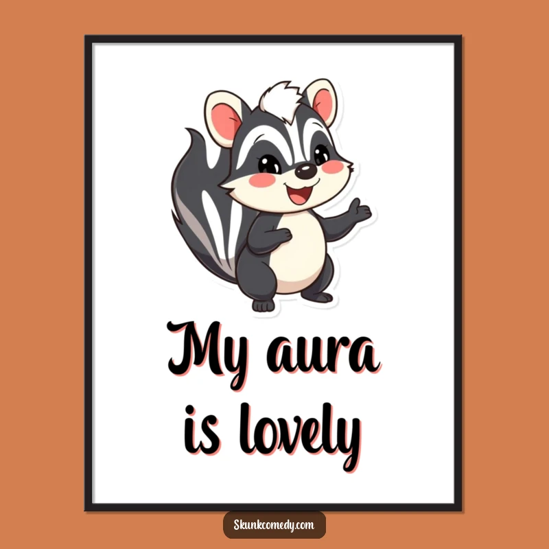 Funny Skunk Art Poster: Big Smile Waving Skunk Print, Humorous Wall Decor Gift