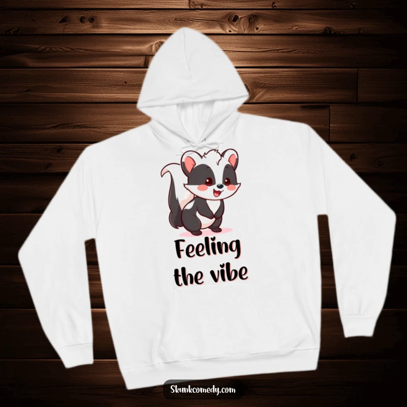Funny Kawaii Skunk Hoodie featuring a cheerful skunk with a happy tail wag, offering cozy comfort and joyful vibes, a great gift.