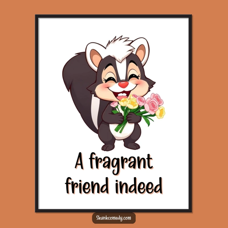 Funny Free Printable Wall Art: Goofy Grin Skunk Bouquet Downloadable Art Gift