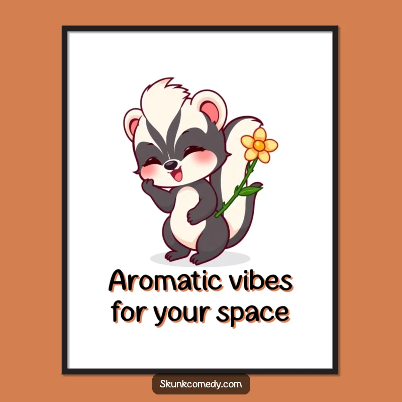 Free Printable Wall Art: Happy Skunk Flower Pose, Downloadable Whimsy Decor