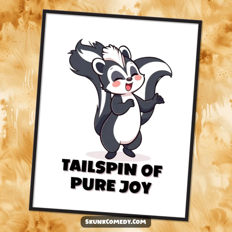 Funny Free Printable Wall Art: A skunk in mid-dance with its tail held high, creating a vibrant and cheerful piece.