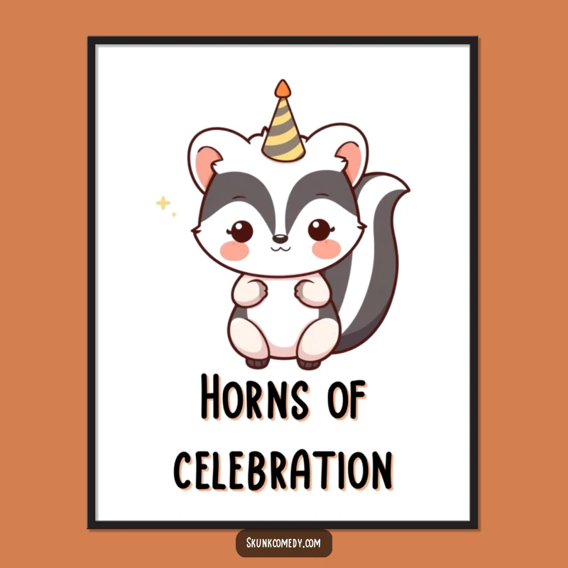 Free Printable Wall Art: Kawaii Skunk With Party Horn Celebratory Decor